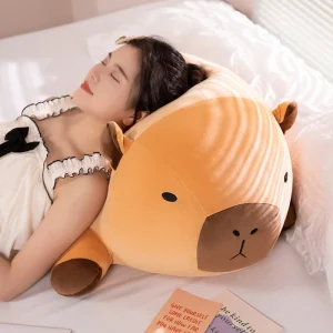 Kawaii-inspirerat kapybara gosedjur, brunt och knubbigt, som lång, rund stående kramkudde 12 Kawaii-inspirerat kapybara gosedjur, brunt och knubbigt, som lång, rund stående kramkudde