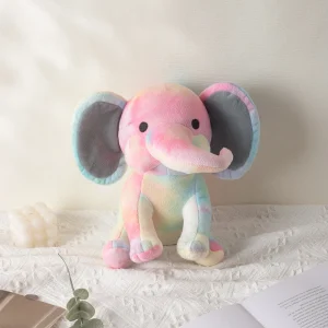 Mjukt, sött och fluffigt elefant gosedjur i rosa, blå, lila och regnbågsfärger, 25 cm