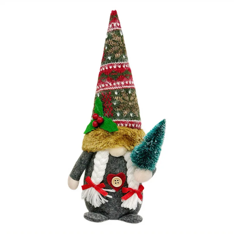 Gnome gosedjur som ansiktslös julfigur i söt nordisk skogsstil med rustik design 24 Visa tomtedockan med vit flätad skäggdetalj, röda rosetter och en liten grön gran.