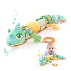 Musikaliskt chameleon gosedjur för nyfödda med skallra, prasselljud, bjällra och bitring