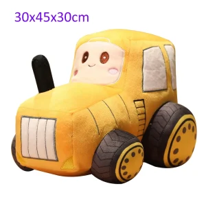 Verklighetstrogna kawaii-gosedjur som traktor och grävmaskin, fordonskuddar för barn