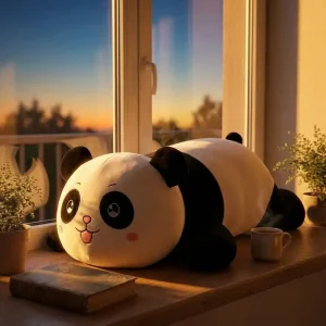 Panda gosedjur i form av en handgjord kawaii-kudde med tecknad animeprägel, barnpresent