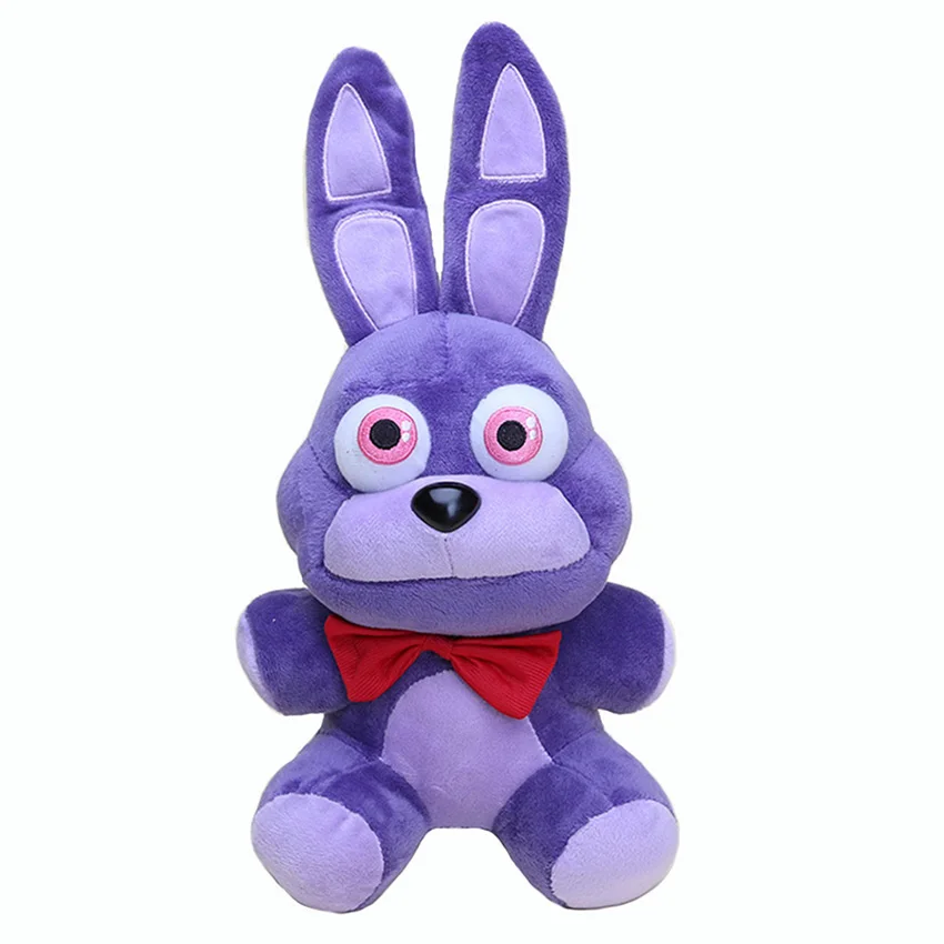 Sött Bonnie-björn gosedjur från Five Nights at Freddy’s med Foxy och Freddy, 18 cm 24 Visa den lila kaninen framifrån med långa öron och röd rosett.