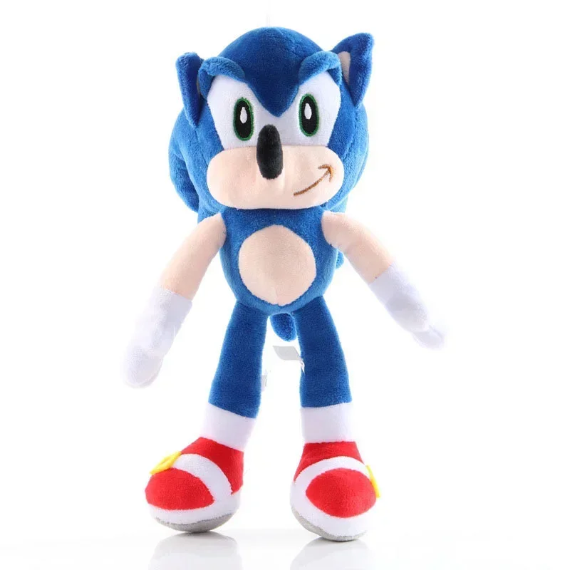 Sonic the Hedgehog gosedjur som actionfigur och nyckelring, mjuk modell, 28 cm 30 Blå igelkottsfigur i plysch sedd framifrån mot vit bakgrund.