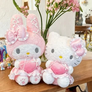 Hello Kitty gosedjur med My Melody, rosa plyschkudde med spets och hjärta, 40–60 cm 11 Hello Kitty gosedjur med My Melody, rosa plyschkudde med spets och hjärta, 40–60 cm