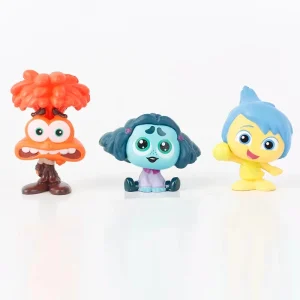 Inside Out 2-karaktärer som gosedjur och minifigurer i tecknad filmstil, 9-pack