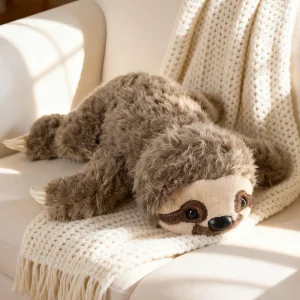 Sloth gosedjur i liggande, fluffig och kramgo stil med realistiska klor, 18–45 cm