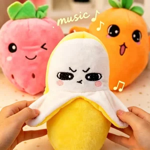 Bananformat gosedjur i kawaii-stil med musik, beatljud och induktionsaktivering