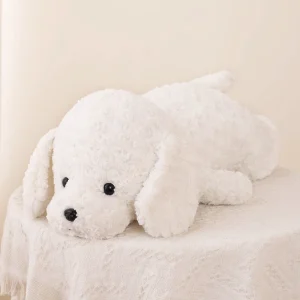 Alternative view of Hund gosedjur som stor kramkudde i realistisk teddystil, brun och vit, 42–68 cm