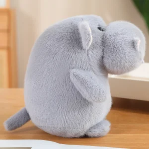 Fluffigt hippopotamus gosedjur som plyschkudde i gullig tecknad stil, 12–35 cm