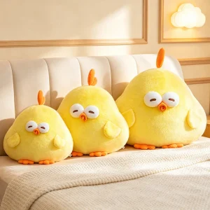 Gult Dundun-gosedjur som kawaii kuddfigur, ett tecknat kyckling gosedjur för barn