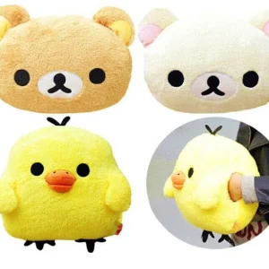 Alternative view of Kawaii Rilakkuma björn gosedjur med Kiiroitori som kudde på 30 cm och handvärmare