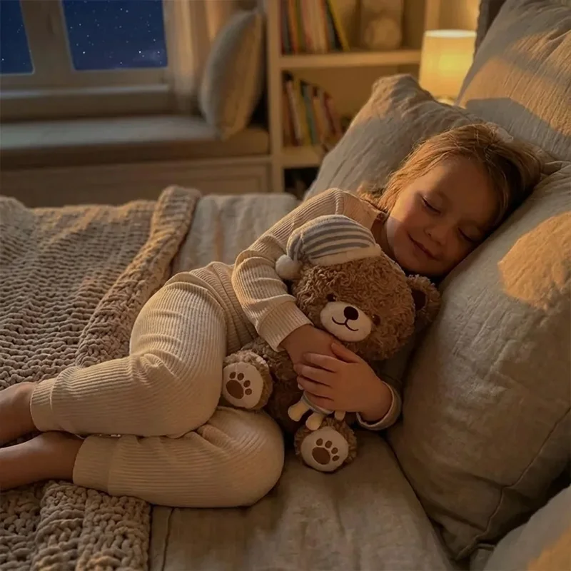 Kawaii björn gosedjur med godnattmotiv, mjuk nalle som födelsedagspresent, 25–35 cm 20 Barn sover lugnt med sin mjuka björn.