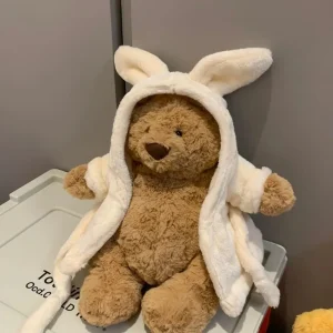 Kanin och björn gosedjur, kanin hood and bathrobe och söt, mjuk nalle klädd kaninhuva