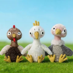 Kyckling gosedjur i kawaii-stil, kramkudde med gås, kalkon och struts för barn