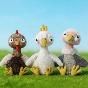 Kyckling gosedjur i kawaii-stil, kramkudde med gås, kalkon och struts för barn
