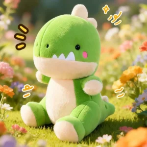 Gulligt dinosaurie gosedjur i fluffig, lekfull tecknad stil med lugnande uttryck 8 Gulligt dinosaurie gosedjur i fluffig, lekfull tecknad stil med lugnande uttryck