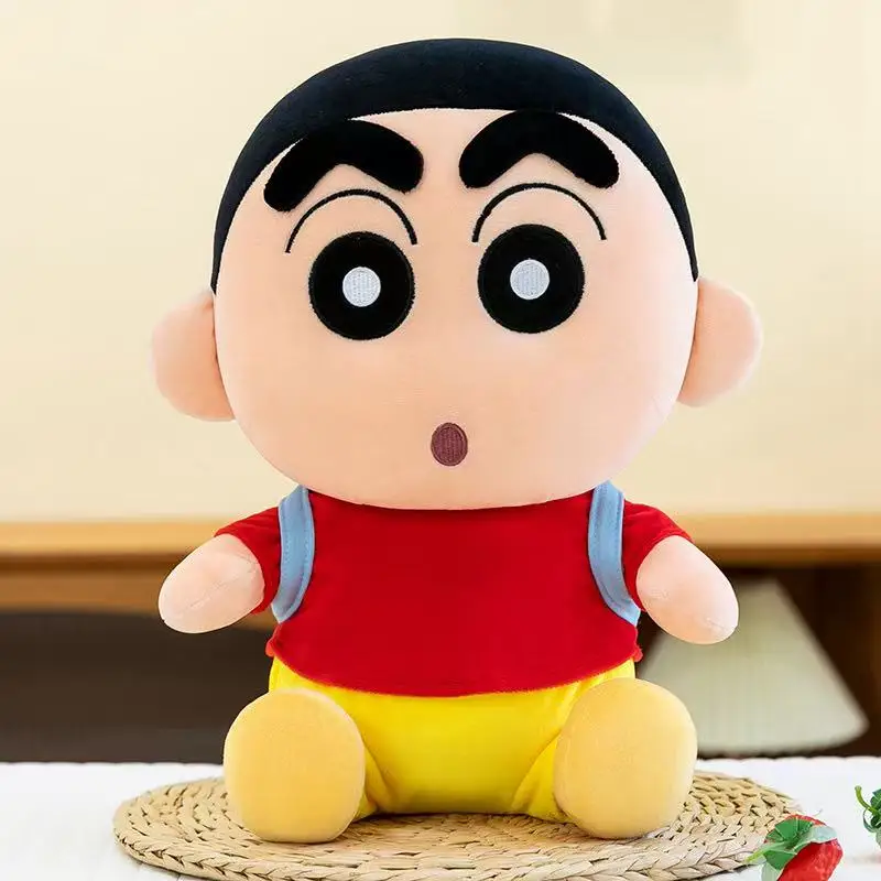 Crayon Shin Chan-ryggsäck med kawaii-docka i tecknad anime-stil, födelsedagspresent 18 Plushfigur av en karaktär med en förvånad min.
