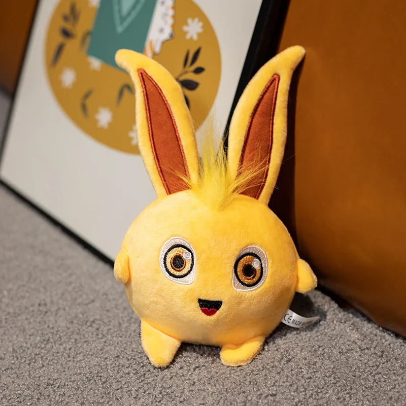 Fem söta regnbågsfärgade kanin gosedjur från Sunny Bunnies, presenter för barn 20 Gul kanin som visar den färgvarierade figurserien.