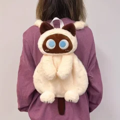 Svart kattunge-ryggsäck med stora ögon i kawaii-stil, rymlig crossbodyväska