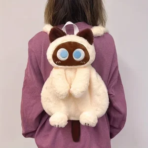 Svart kattunge-ryggsäck med stora ögon i kawaii-stil, rymlig crossbodyväska