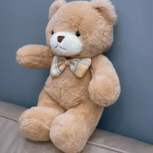 Björn-gosedjur i kawaii-stil med färgglad fluga, formad som plyschkudde, 30 cm