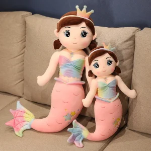 Sött sjöjungfru gosedjur i kawaii-stil, kronprydd kudde för barn, 60–130 cm