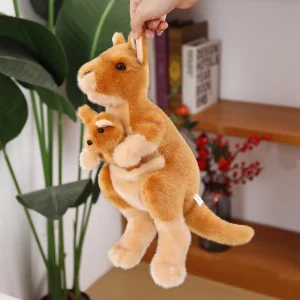 Känguru kängurumamma gosedjur med mamma och unge i stående form, orange, cirka 30 cm