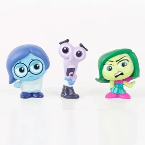 Inside Out 2-karaktärer som gosedjur och minifigurer i tecknad filmstil, 9-pack