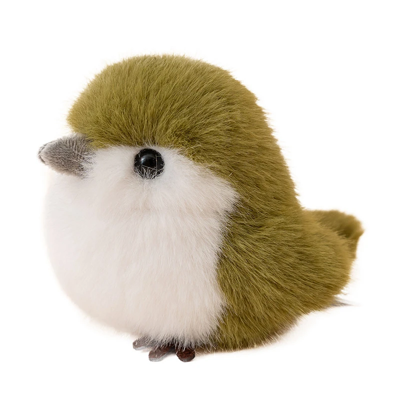 Pingvin som nyckelring, verklighetstrogen och kawaii, birddekoration 40 Olivgrönt och vitt fågelmjukisdjur med liten näbb på vit bakgrund.