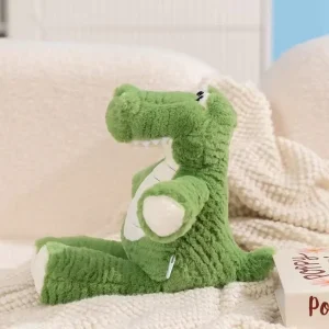 Krokodil gosedjur i söt, tecknad anime-stil som handgjord grön plyschkudde, 36 cm