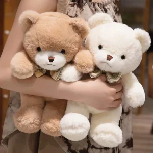 Björn-gosedjur i kawaii-stil med färgglad fluga, formad som plyschkudde, 30 cm