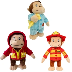 Curious George apa gosedjur som brandman, söt plyschkudde i animeinspirerad stil