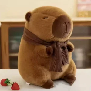 Anka gosedjur som kapybara med gul badring, söt kawaii-stil för strand och resa