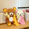 Rilakkuma och Korilakkuma mjukisdocka med kaninleksak och filt, söt gråtande animefigur