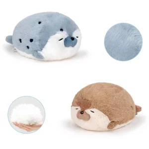 Mjuk kudde och säl gosedjur som havsutter i verklighetstrogen kawaii-stil, blåbrun