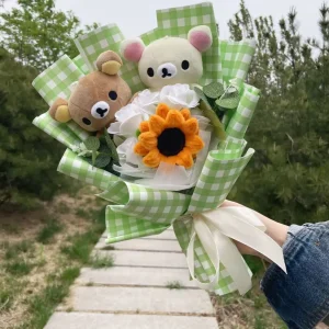 Handgjord dekorationsbukett med mjuka Rilakkuma-dockor i animeinspirerad stil
