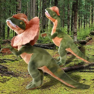 Jurassic Park Dilophosaurus dinosaurie gosedjur med dubbla nackkragar, mjuk presentfigur