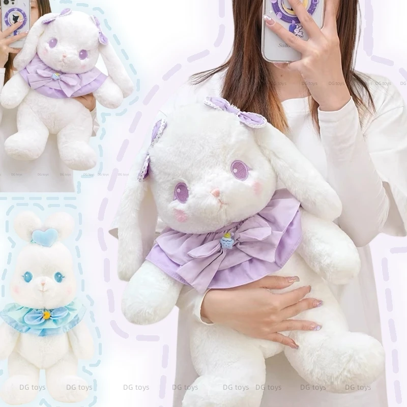 Japanskinspirerat kawaii kanin gosedjur i Lolita-stil, med björnvariant för barn 22 Vit kanin i plysch med lila och blå detaljer.