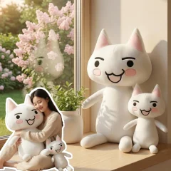 Inoue Toro katt gosedjur som stor vit animefigur och kramkudde för kramar, 80–110 cm