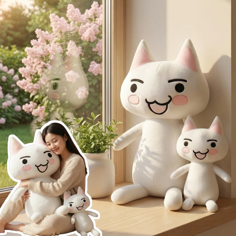 Inoue Toro katt gosedjur som stor vit animefigur och kramkudde för kramar, 80–110 cm 20 Stor vit Inoue Toro-katt med en mindre storleksvariant.