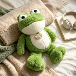 Lejon och groda gosedjur i kawaii-stil som tecknad plyschkudde med springmotiv, 30 cm