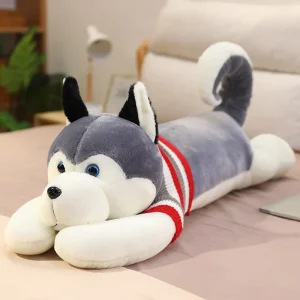 Jättestort kramvänligt hund gosedjur i tecknad Husky-design, lång kudde för vila