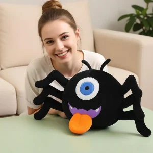 Ett enögt svart kawaii spider gosedjur för skämt, barnkalas och dekoration, 25–30 cm