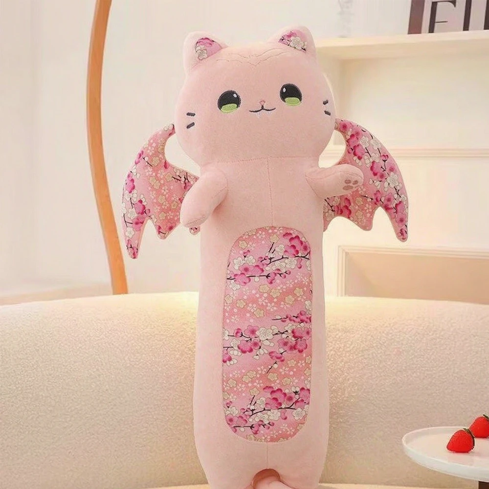 Rosa lucky cat som katt gosedjur och kramkudde med fladdermusvingar och sakurablommor 4 Rosa lucky cat som katt gosedjur och kramkudde med fladdermusvingar och sakurablommor - Bild 4