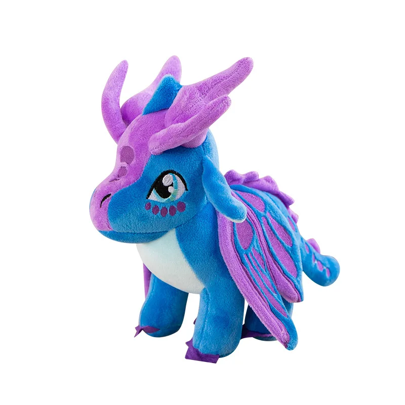 Wings of Fire-drake gosedjur på med animerad karaktärsdesign och hög kvalitet, 30 cm 35 Blå drakfigur med lila horn och infällda detaljer på vingarna.