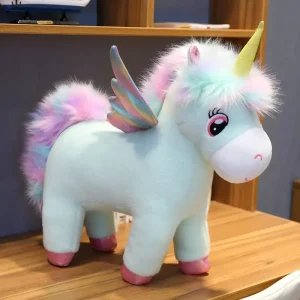 Kawaii enhörning gosedjur med vingar och fluffig man, mjuk kudde och födelsedagspresent 16 Kawaii enhörning gosedjur med vingar och fluffig man, mjuk kudde och födelsedagspresent