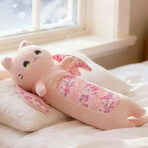 Rosa lucky cat som katt gosedjur och kramkudde med fladdermusvingar och sakurablommor 14 Rosa lucky cat som katt gosedjur och kramkudde med fladdermusvingar och sakurablommor