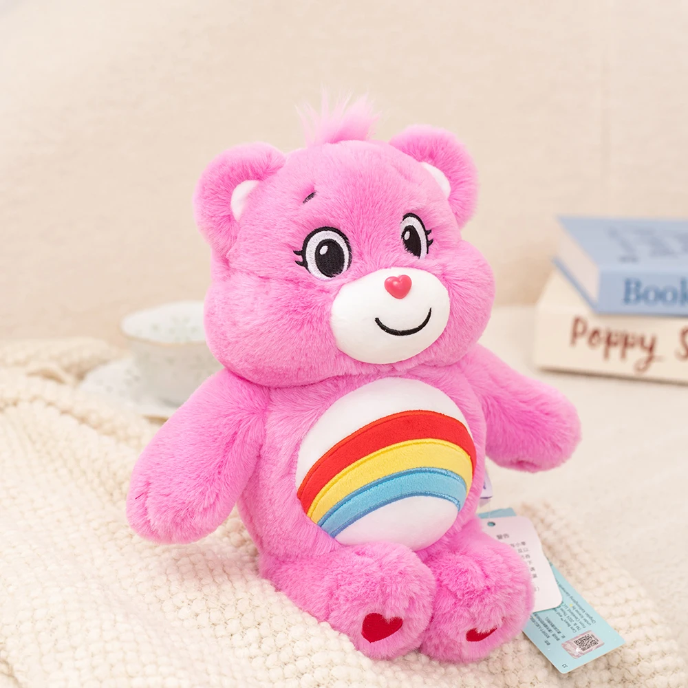 Care Bears björn gosedjur med söt regnbågsdesign, tecknad stil och mjuk sovkudde, 33 cm 41 Rosa plyschbjörn med regnbågsmotiv på magen