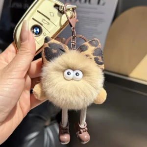 Kaninberlock med Little Coal Ball-motiv i söt tecknad stil, för väska och nyckelring